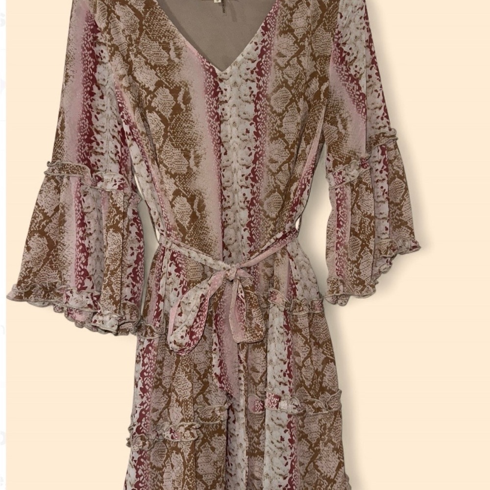 Entro Pink & Tan Snakeskin Ruffle Fall Dress
